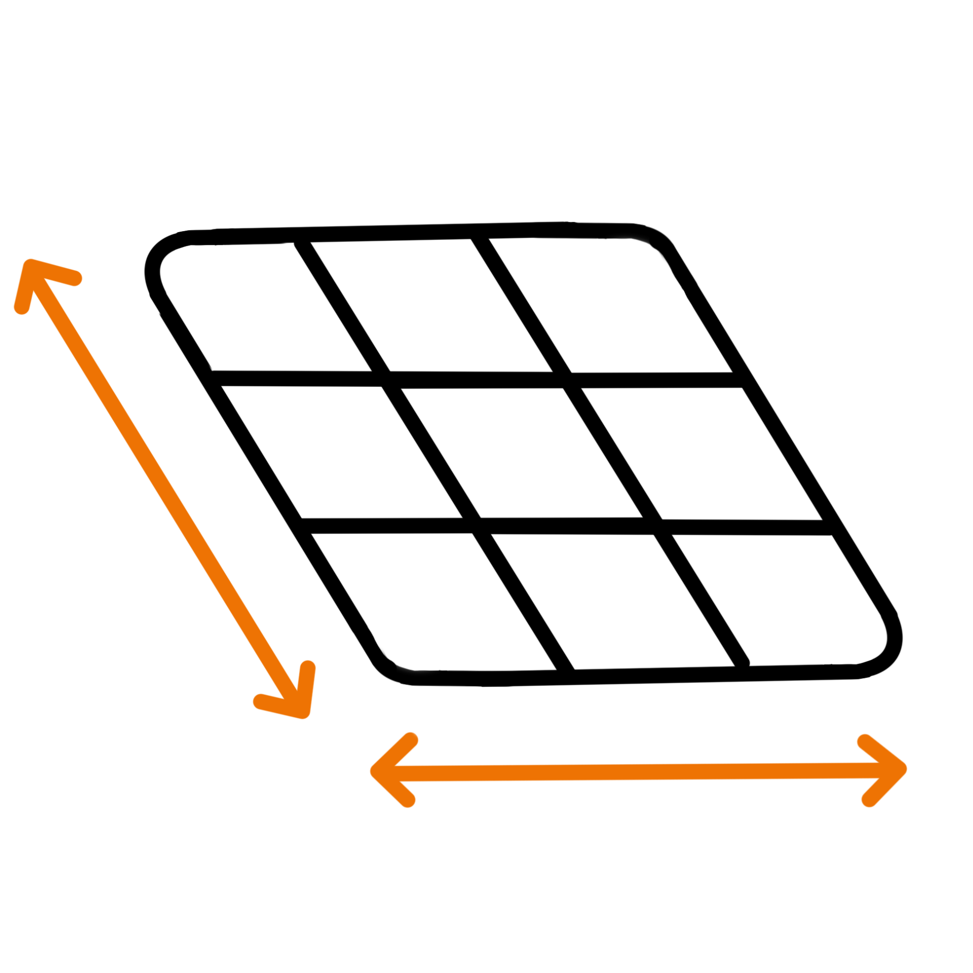 An illustration of a solar panel with measurements aside it in orange 