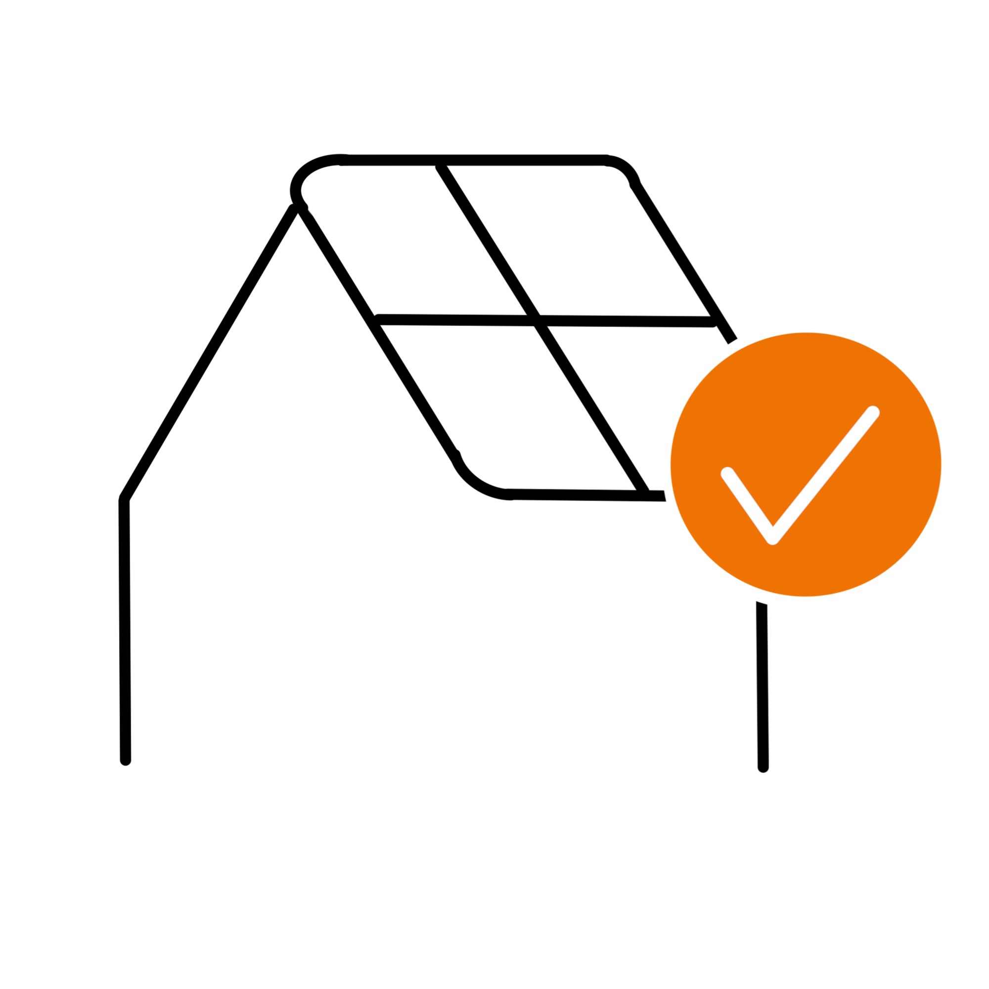 An illustration of a house with a orange circle with a tick next to it 